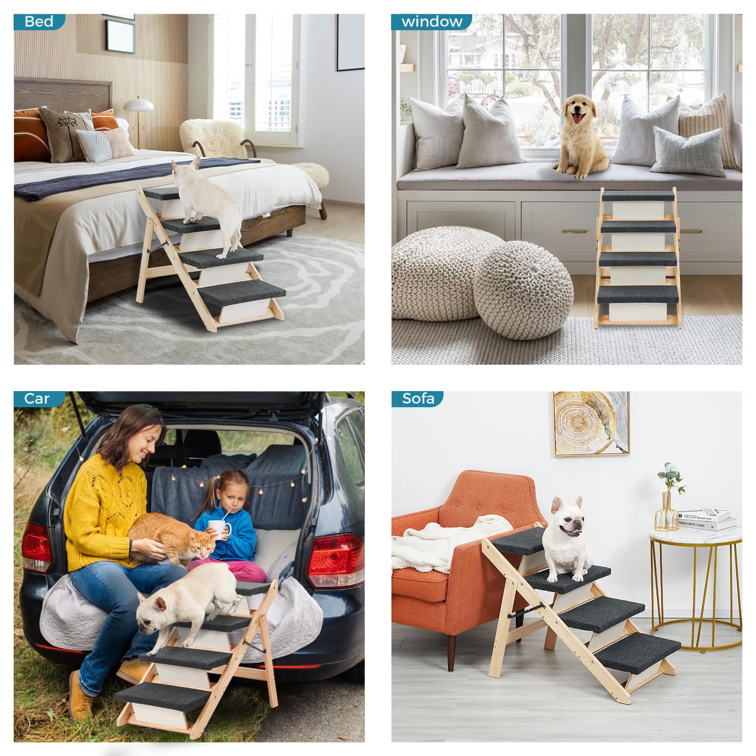 MEWANG wood pet stairs crafted from birch wood emphasizes durability and natural aesthetic