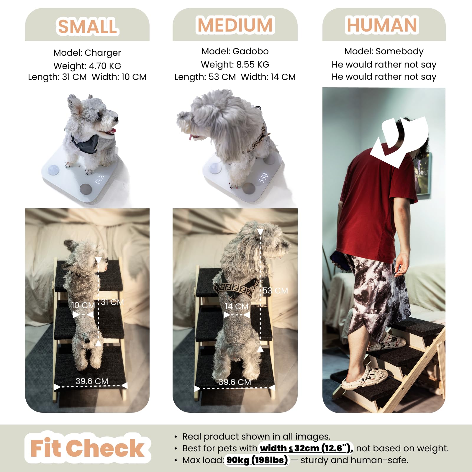 MEWANG wood pet stairs compact design showcases space-saving fit.