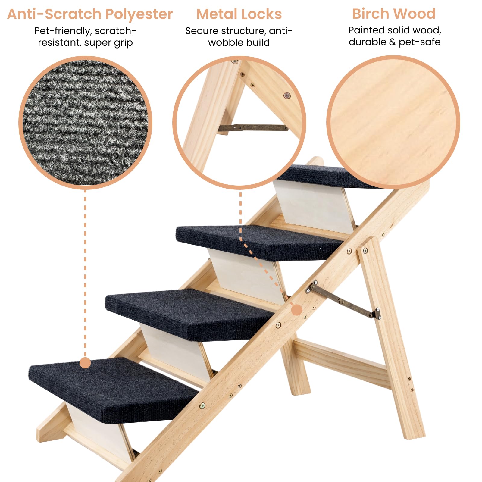 MEWANG wood pet stairs folded-storage config for easy room-to-room portability