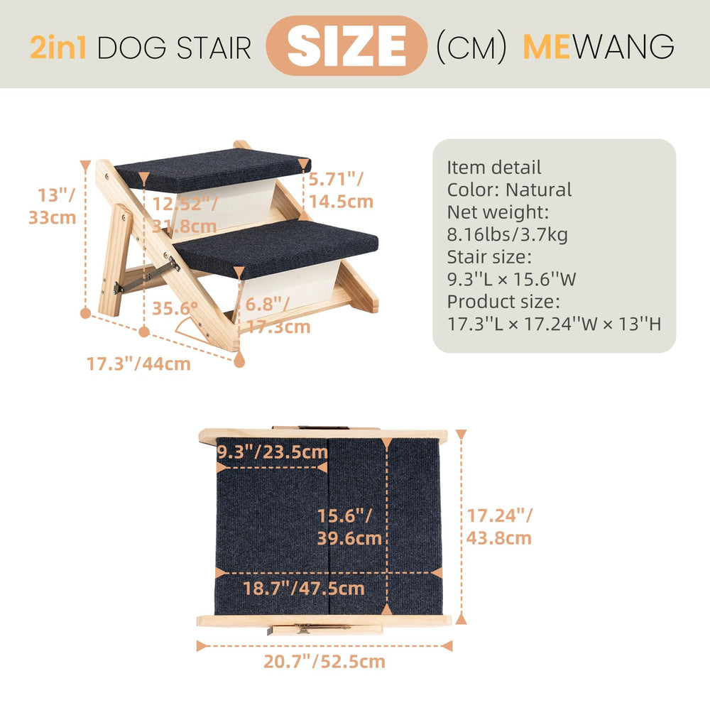 MEWANG wood pet stairs folded for compact storage and easy mobility.