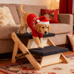 MEWANG wood pet stairs ramp mode for easy ground-to-bed transitions.