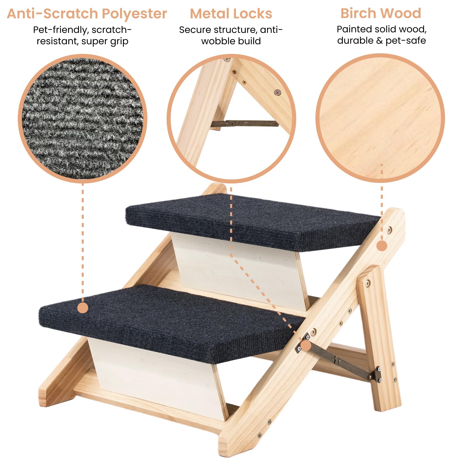 MEWANG wood pet stairs dog-cat use on sofa or bed.