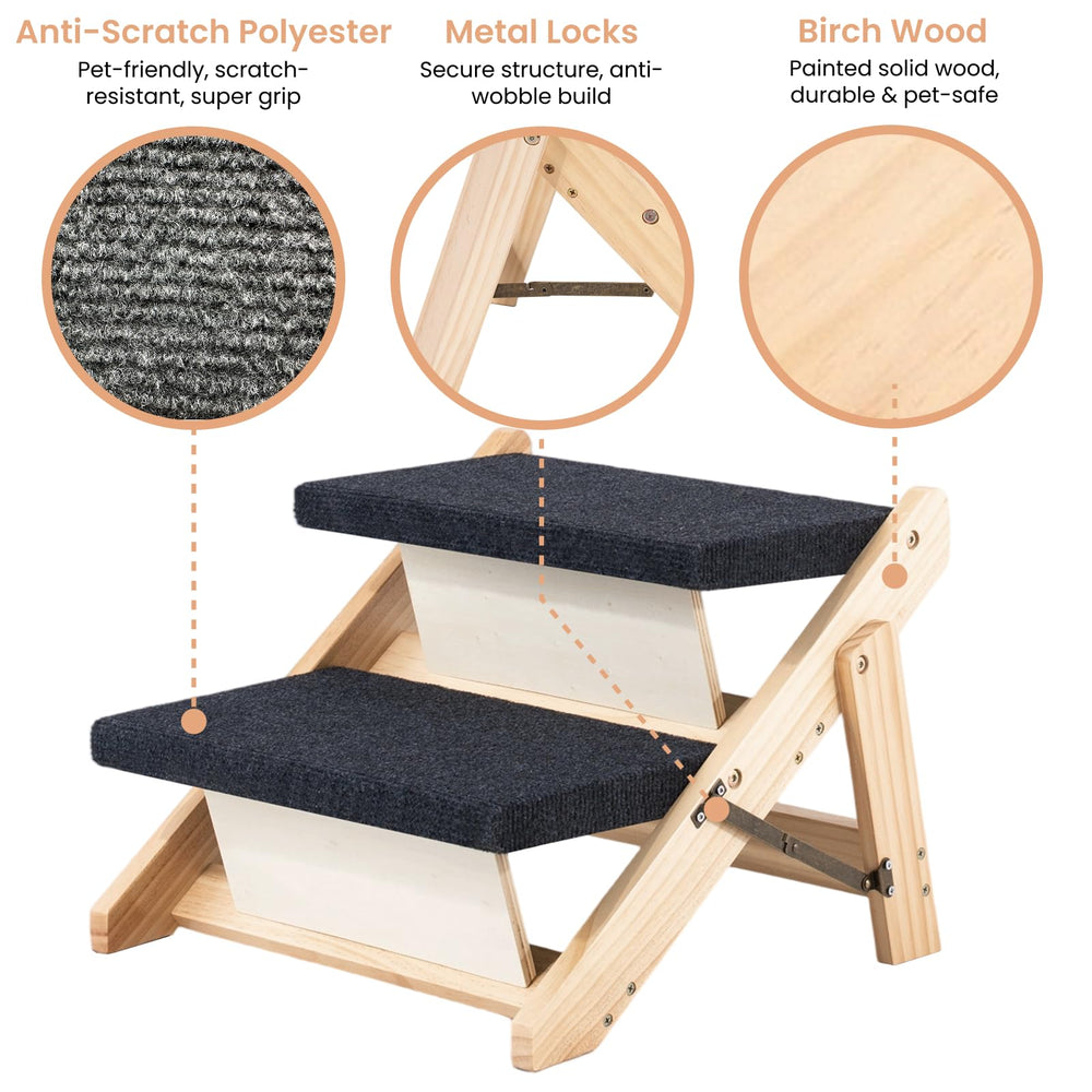 MEWANG wood pet stairs dog-cat use on sofa or bed.