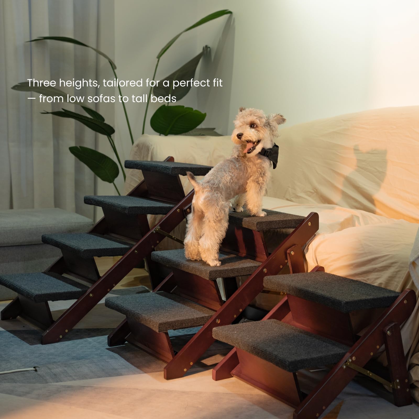 MEWANG wooden pet stairs anti-slip base keeps pets secure on any surface.