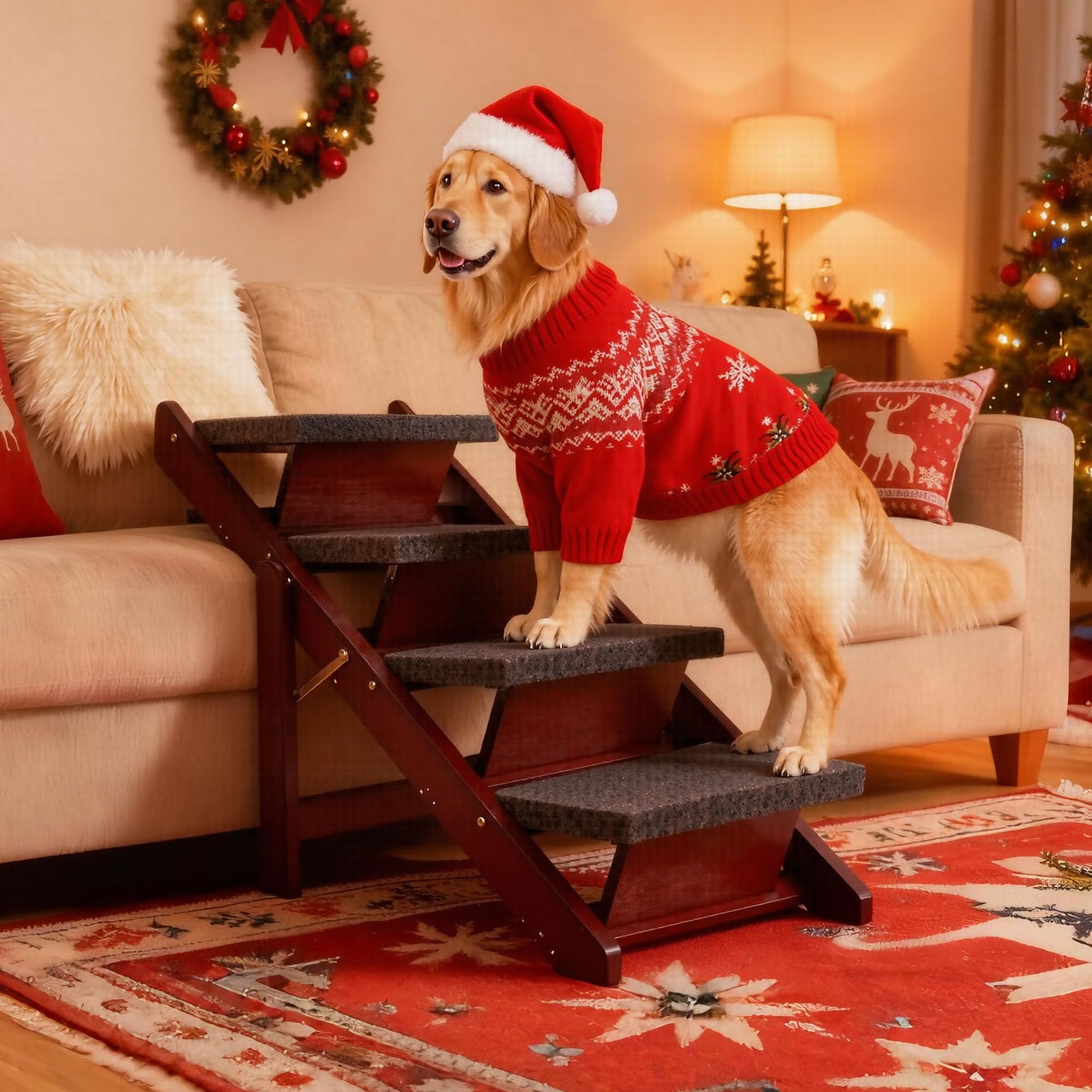 MEWANG wooden pet stairs in ramp mode support gentle incline for injured or arthritic pets.