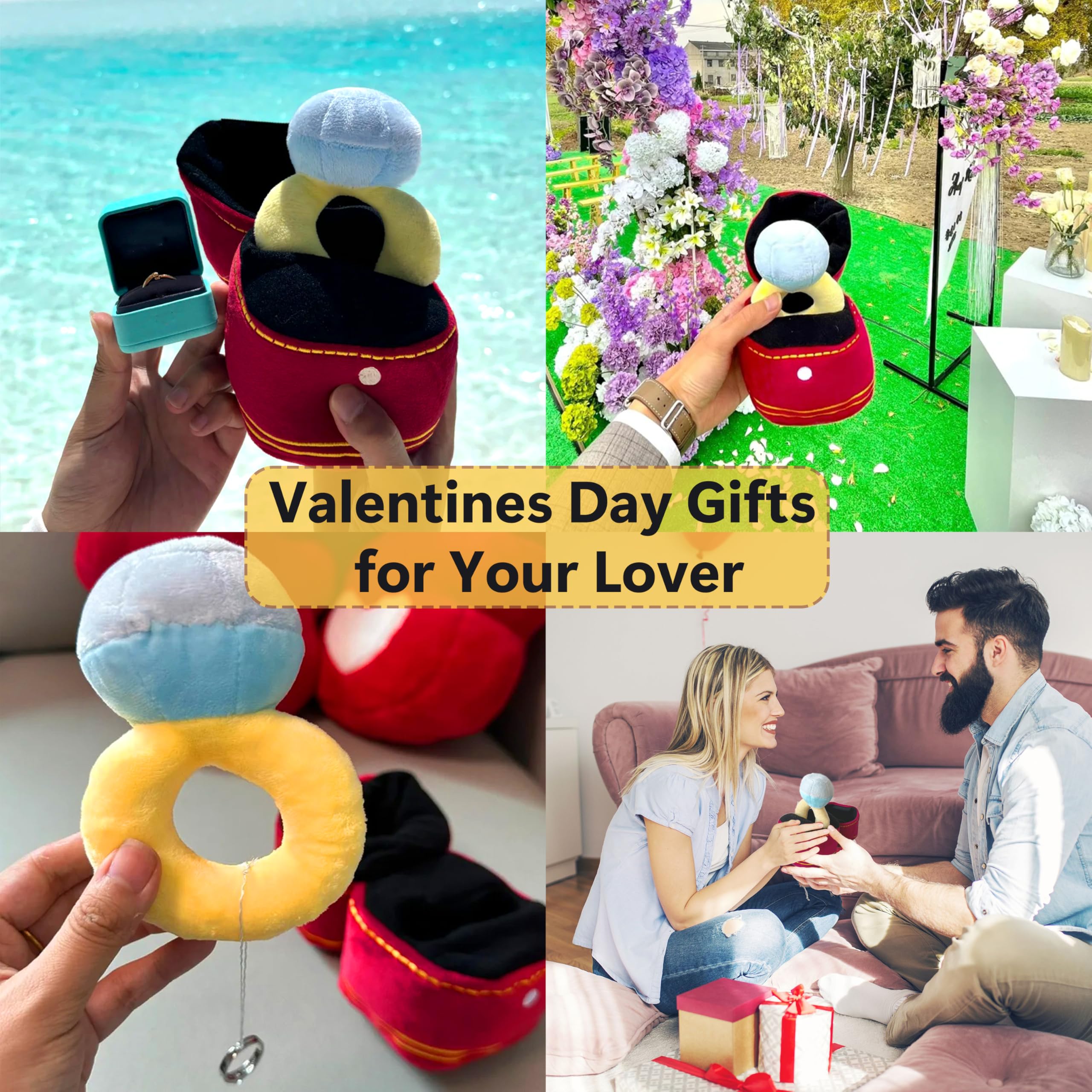 Mewcho soft-plush ring-box display emphasizes safe, friendly design for curious pups.