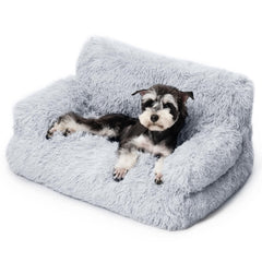 Mewoo dog couch grey plush cushion offers cozy lounging for pets.