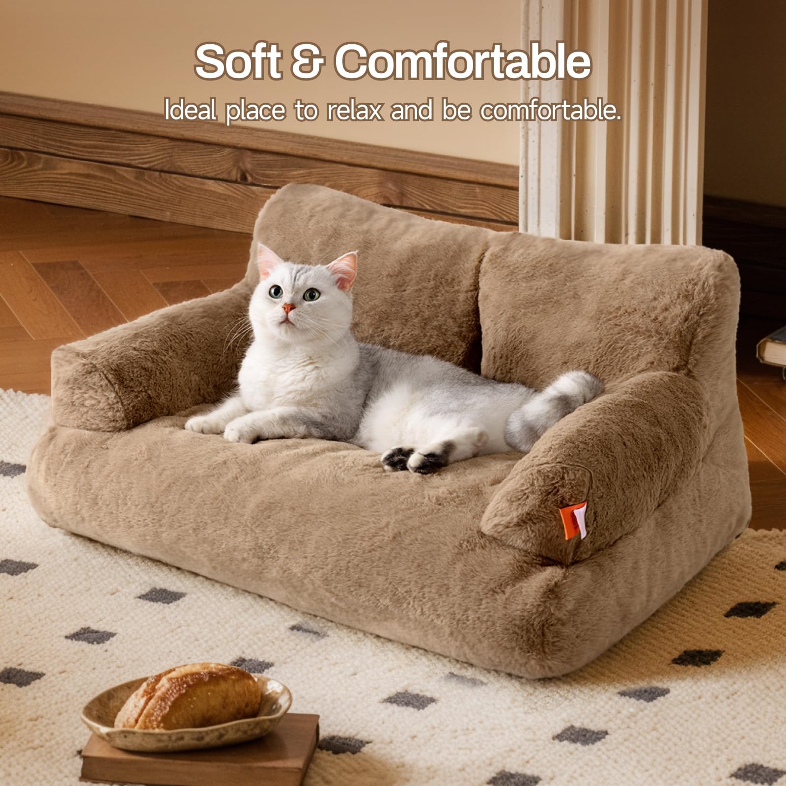 MEWOOFUN dog couch side view highlights compact size for small pets