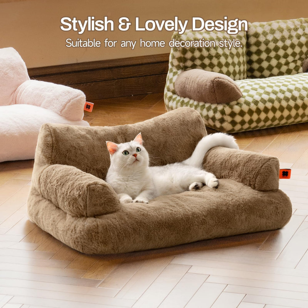 MEWOOFUN dog couch packaging shows quick fluffing after opening