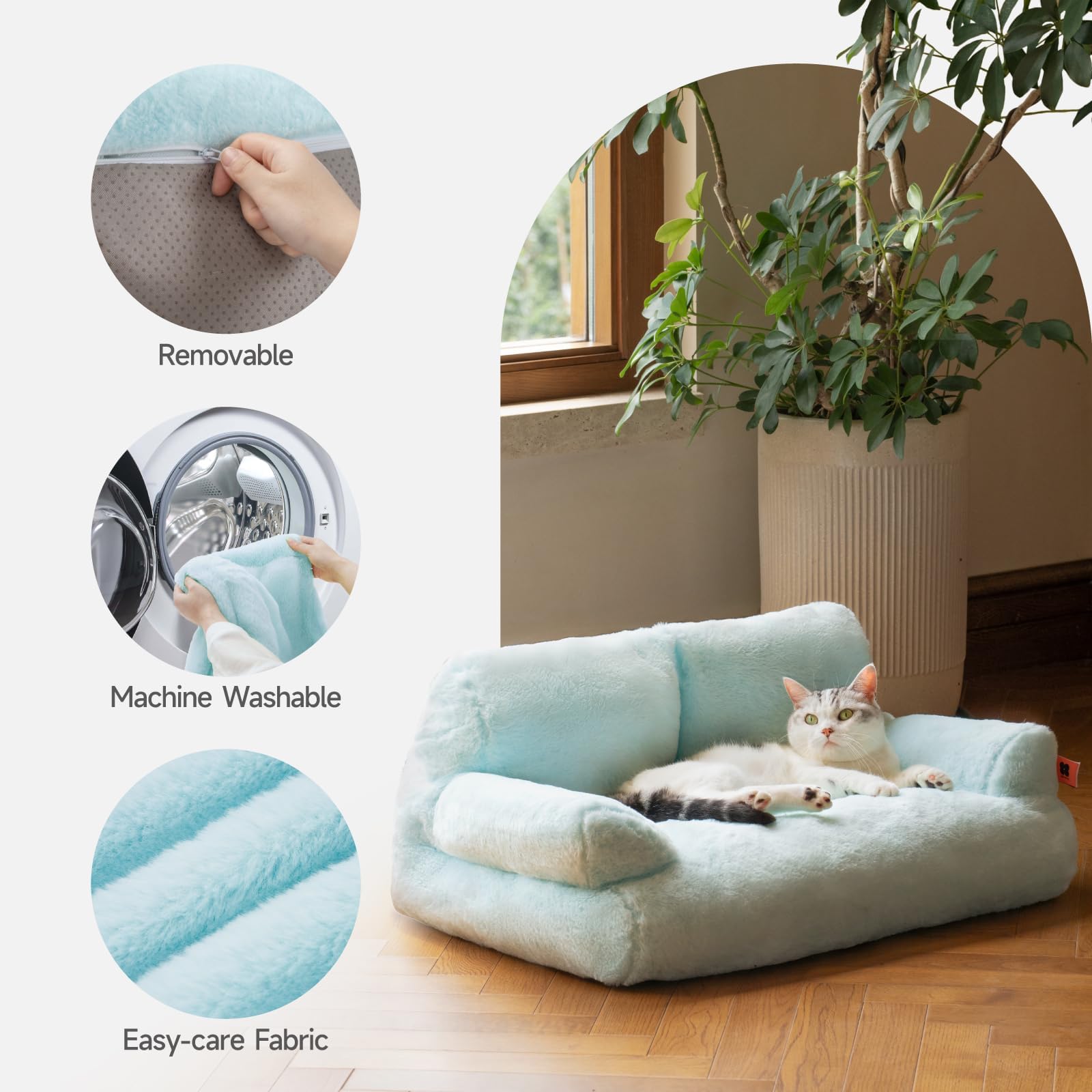 MEWOOFUN cat bed closeup fluff showcases soft texture for comfort