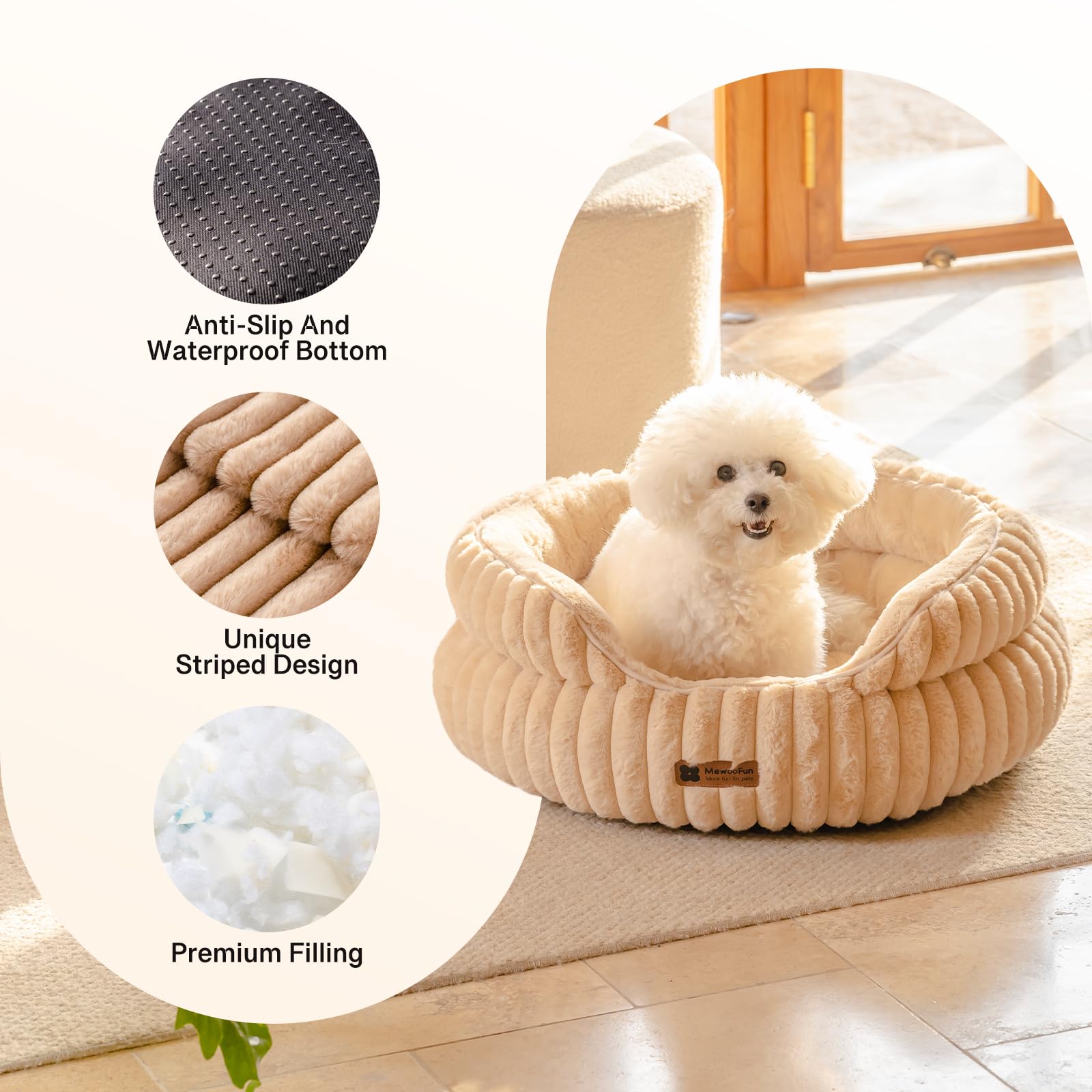 MEWOOFUN cat bed camel round cushion stitching emphasizes durability