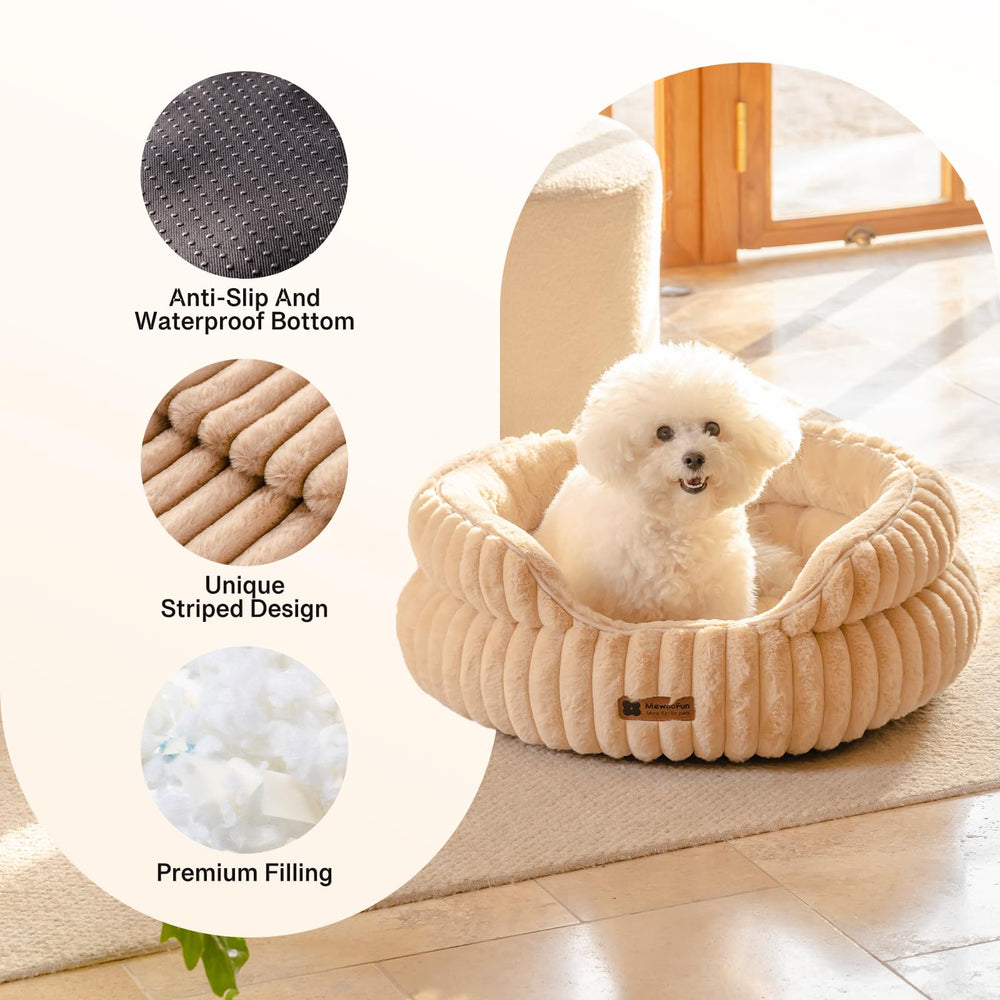 MEWOOFUN cat bed camel round cushion stitching emphasizes durability