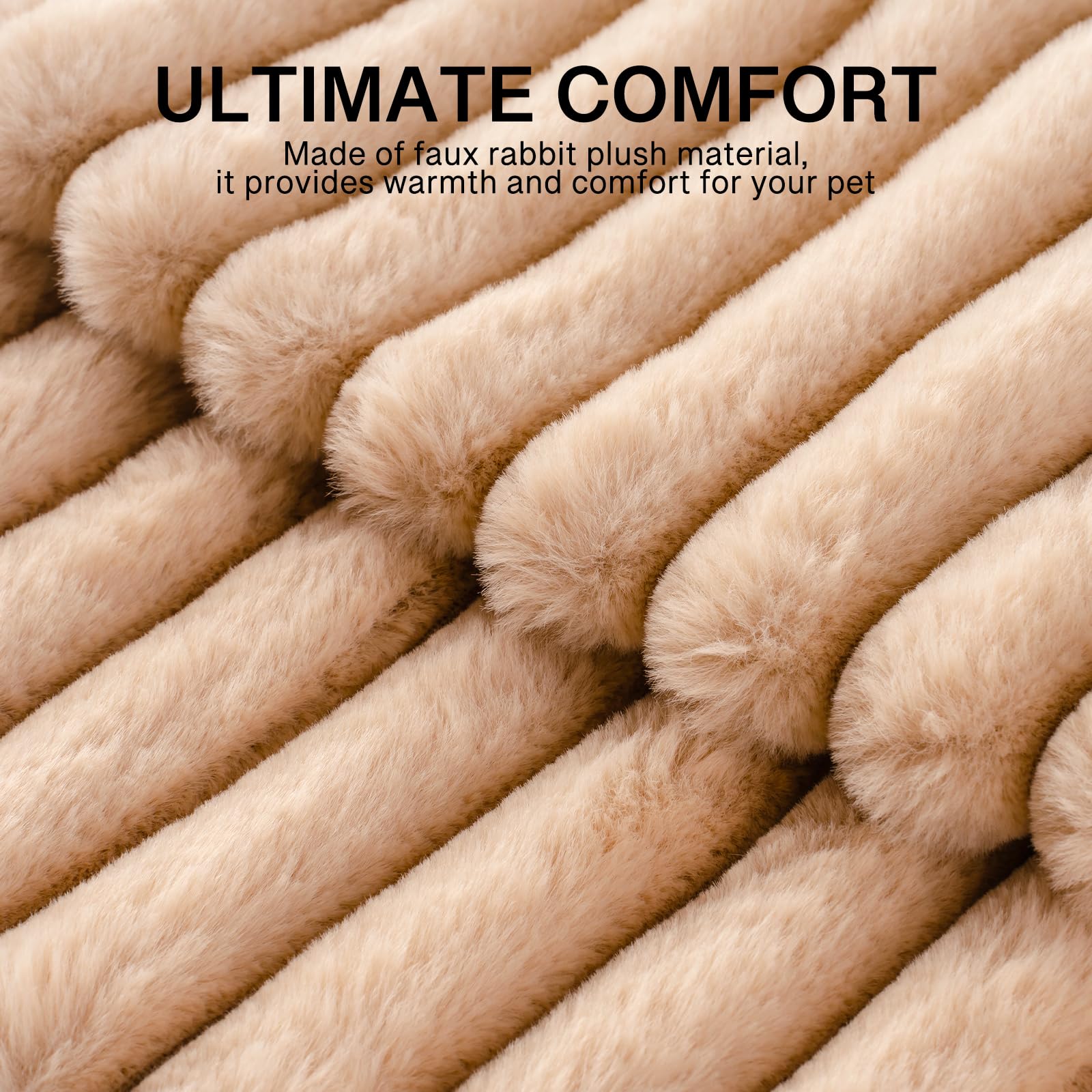 MEWOOFUN cat bed camel round fabric closeup reveals ultra-soft shed-free material