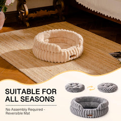 MEWOOFUN cat bed camel round non-slip base demonstrates stable footing