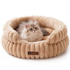 MEWOOFUN cat bed camel round outer view highlights cozy nest design