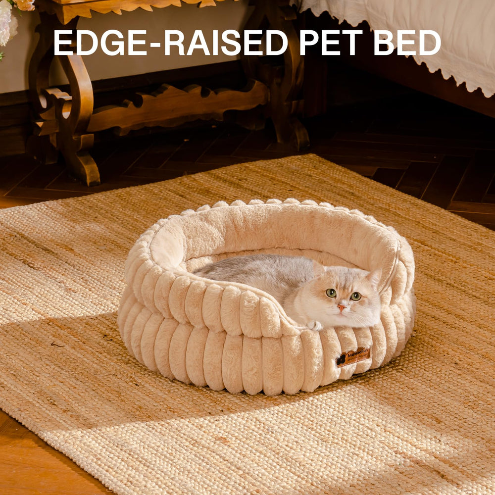 MEWOOFUN cat bed camel round pet resting demonstrates secure comfort