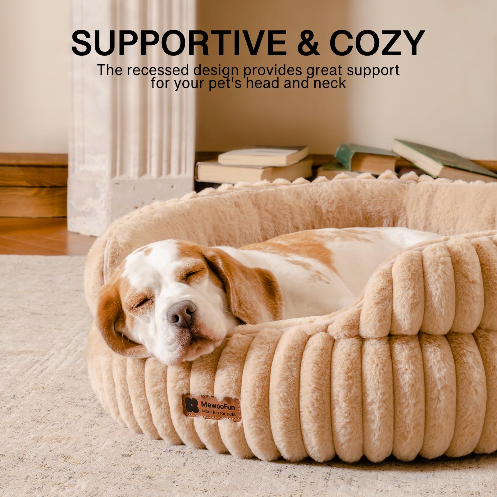 MEWOOFUN cat bed camel round side profile shows compact, space-saving form
