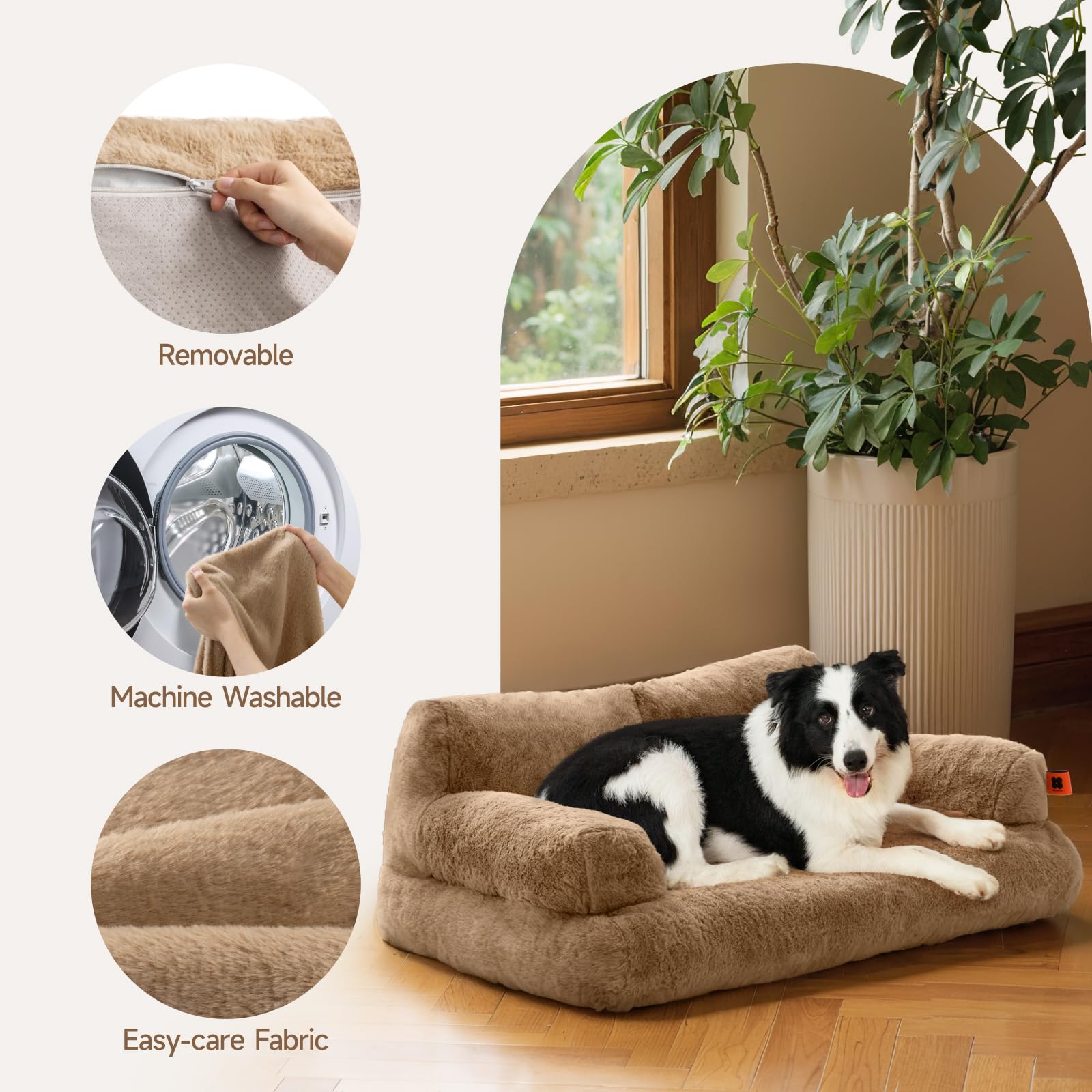 MEWOOFUN camel fluffy bed for year-round lounging and warmth