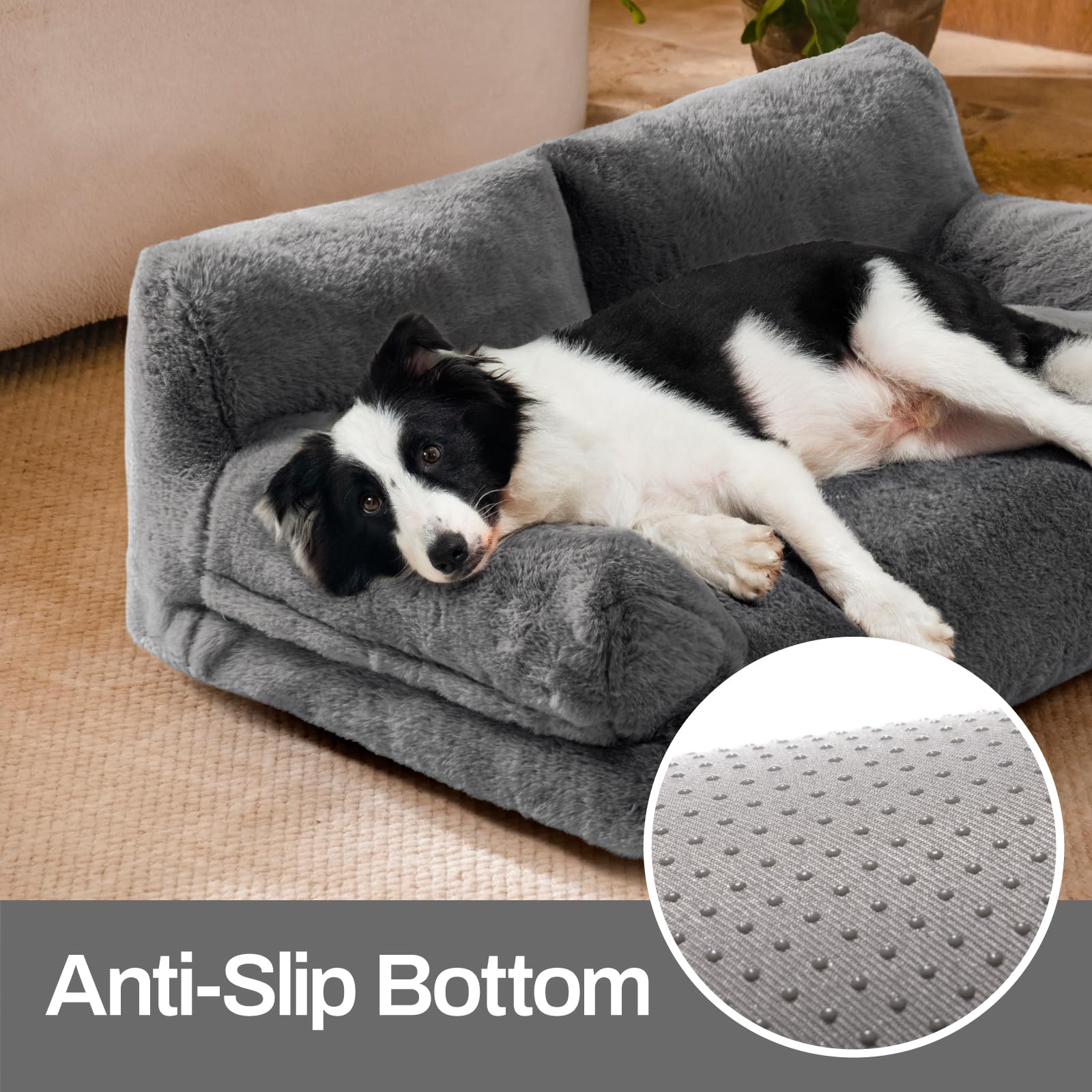 MEWOOFUN dog-bed-non-slip-bottom keeps stable on smooth floors.