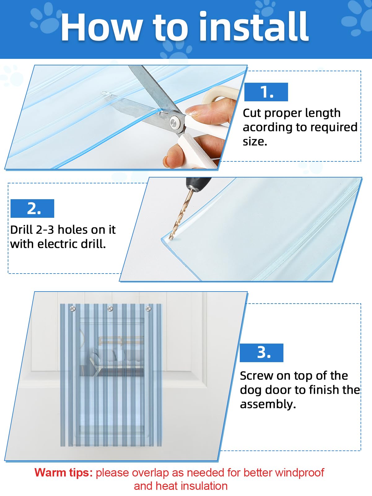 MEWTOGO dog door flap 4.9ft length provides flexible DIY coverage