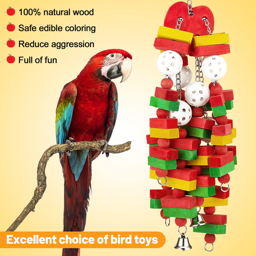 MEWTOGO Amazon parrot toy in cage shows bright colors enhancing cage ambiance.