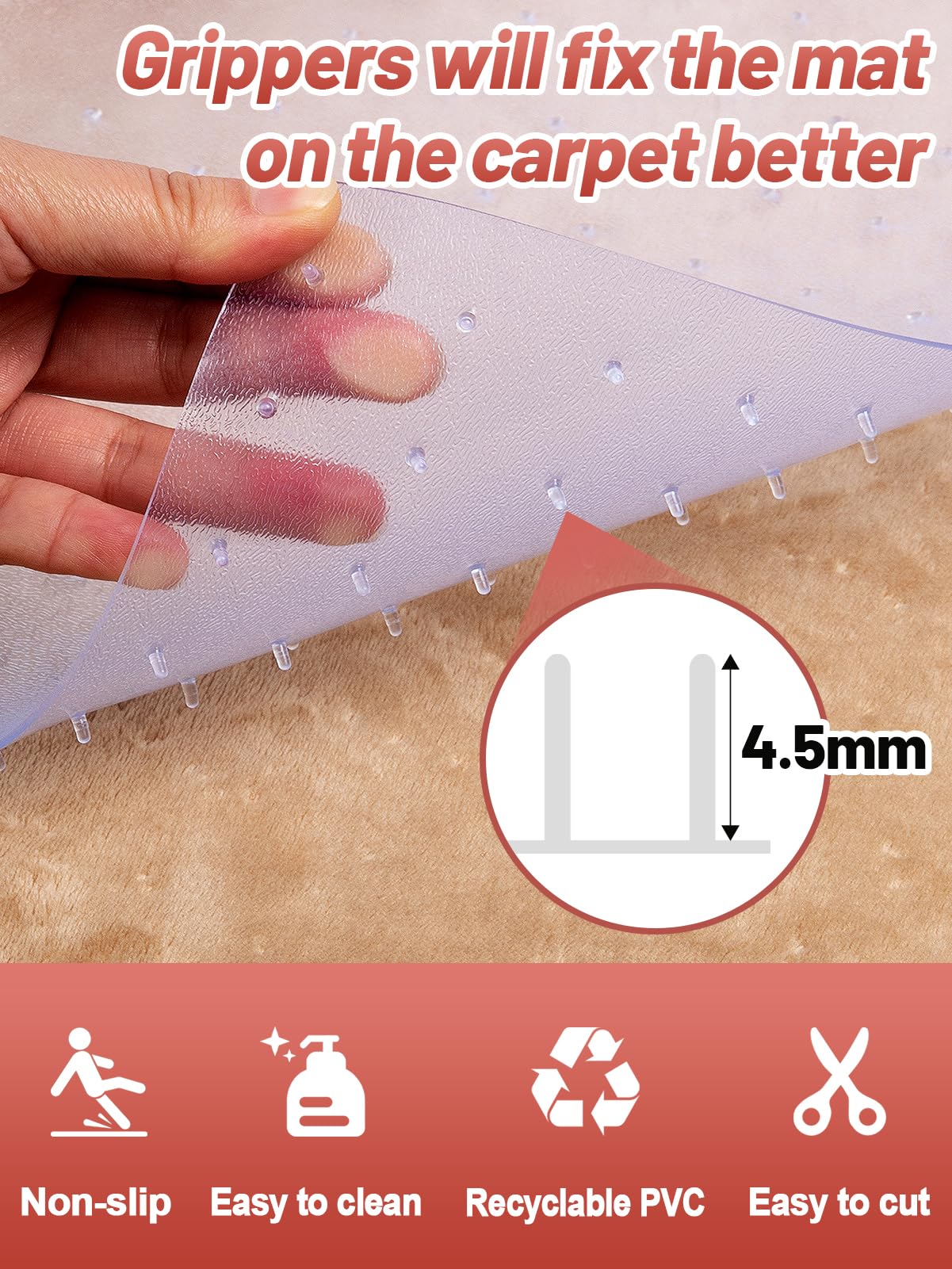 MEWTOGO anti-slip back-nails secure protector to carpet for stability