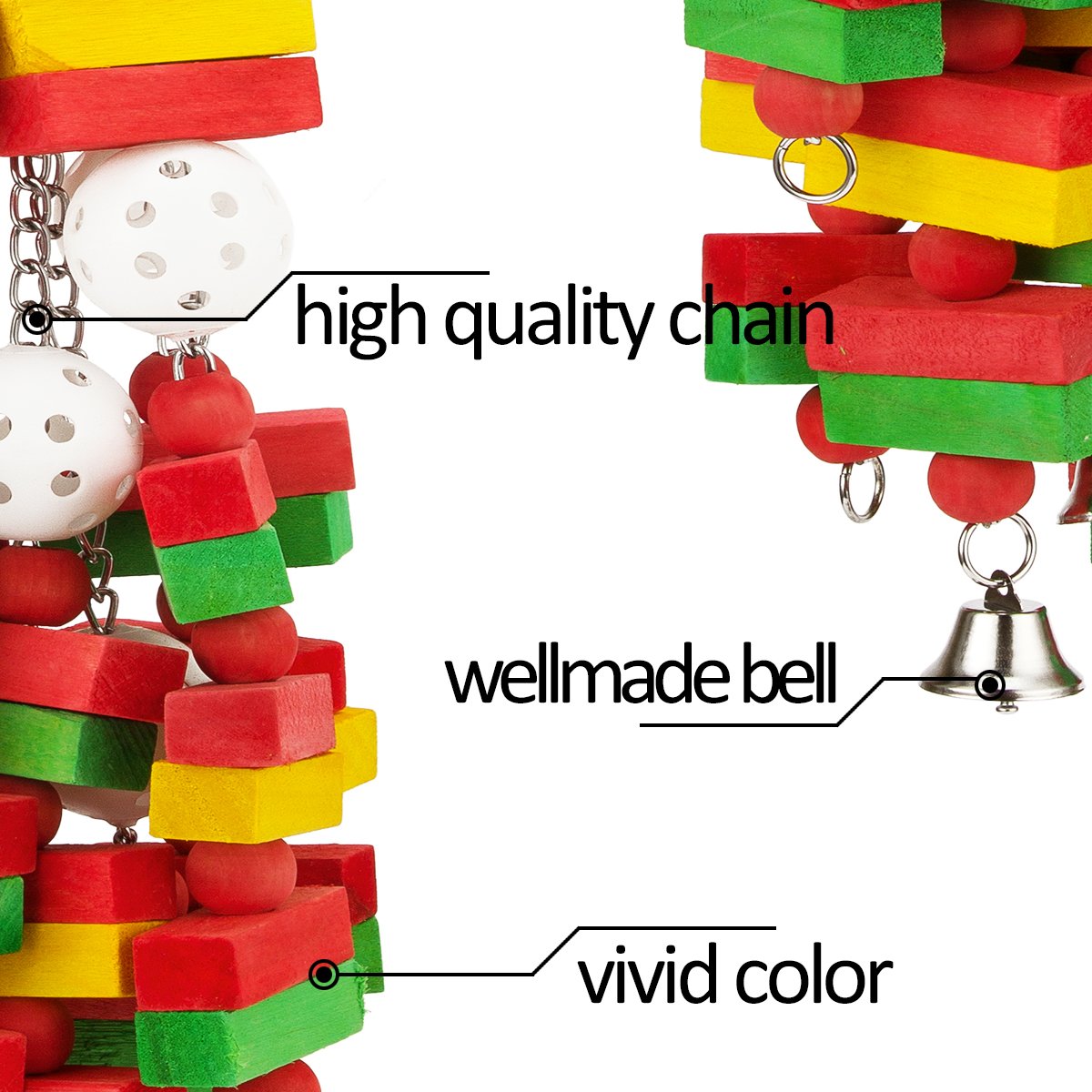 MEWTOGO bird toy bright colors decorates cage and attracts bird attention.