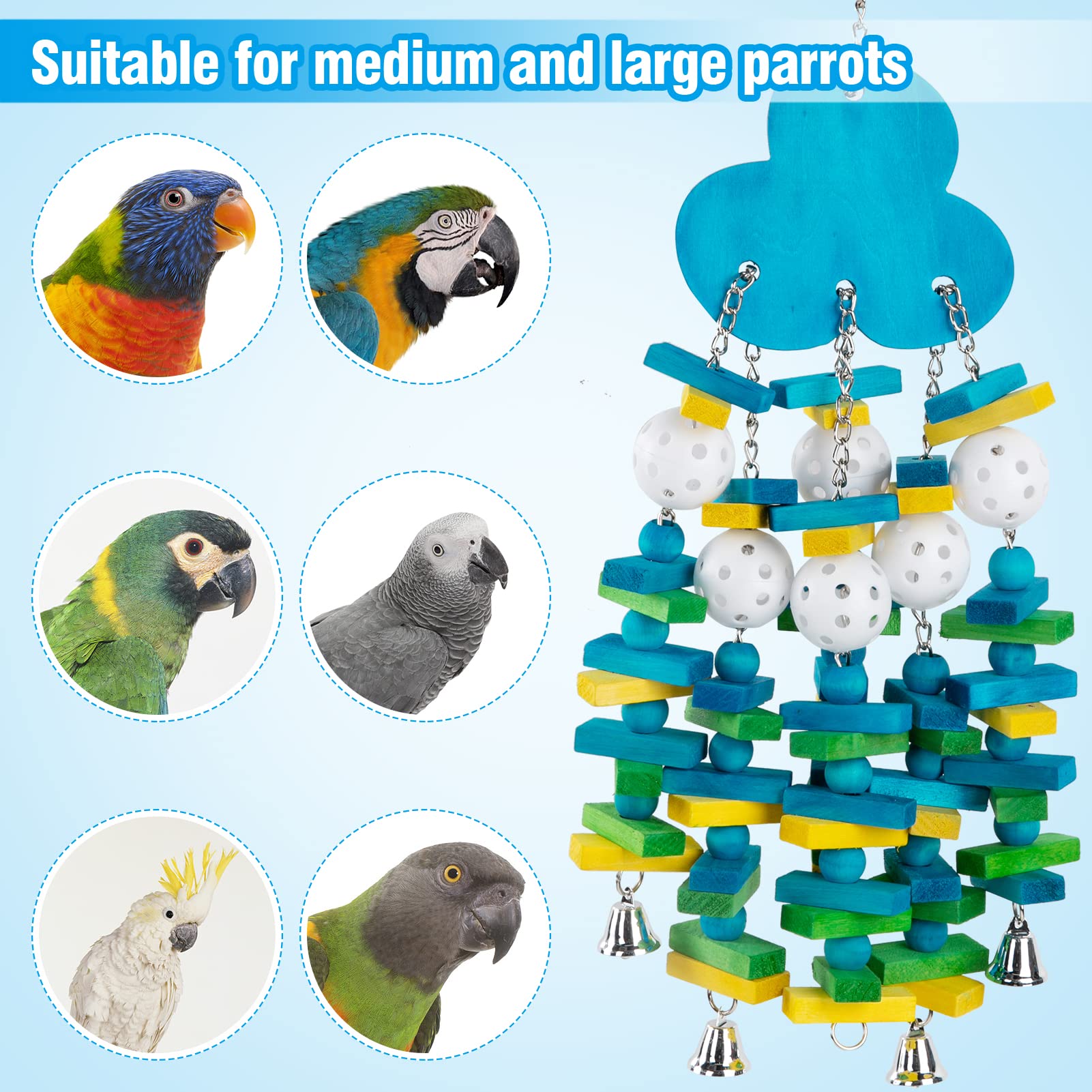 MEWTOGO blueberry parrot toy colorful wood blocks stimulate exploration