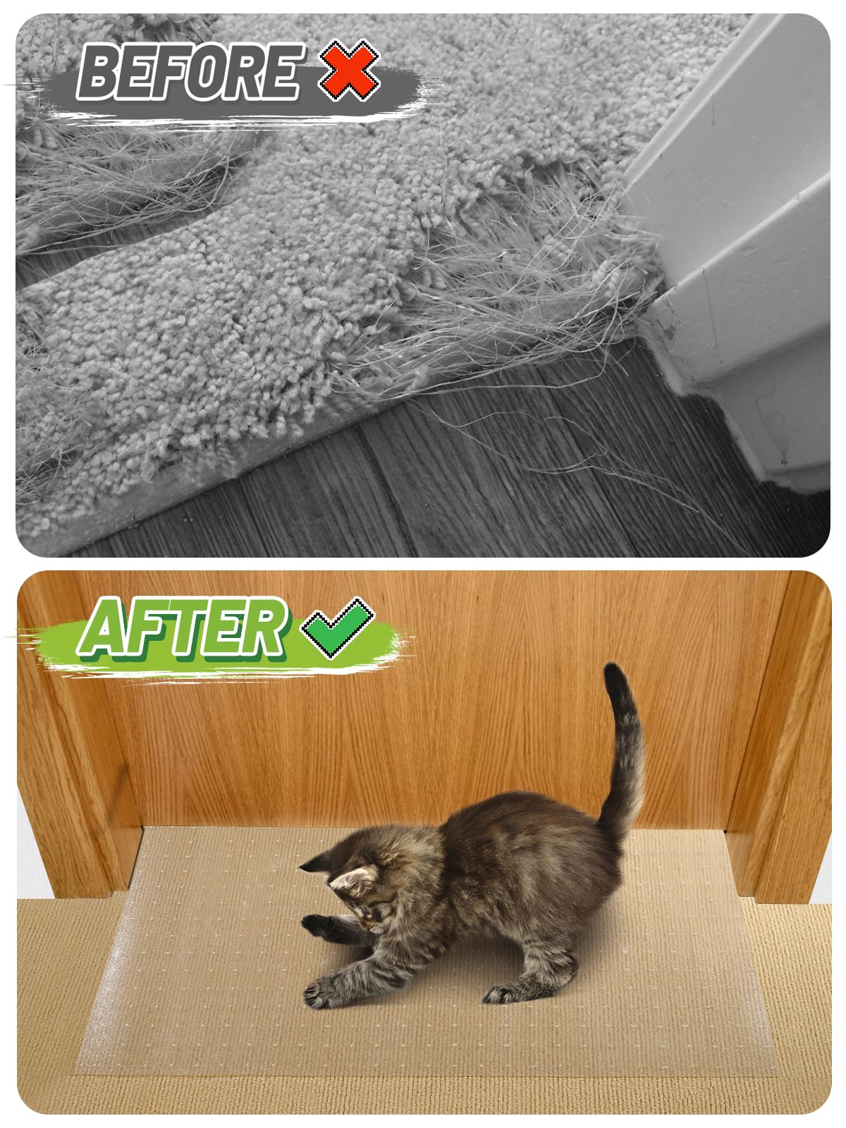 MEWTOGO carpet protector cut-to-pieces shows easy doorway customization