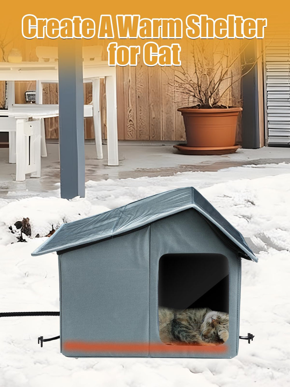Mewtogo cat house with PVC door curtain blocks wind.