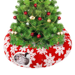 MEWTOGO cat-tunnel-christmas-tree-skirt wraps around the tree with soft plush protection