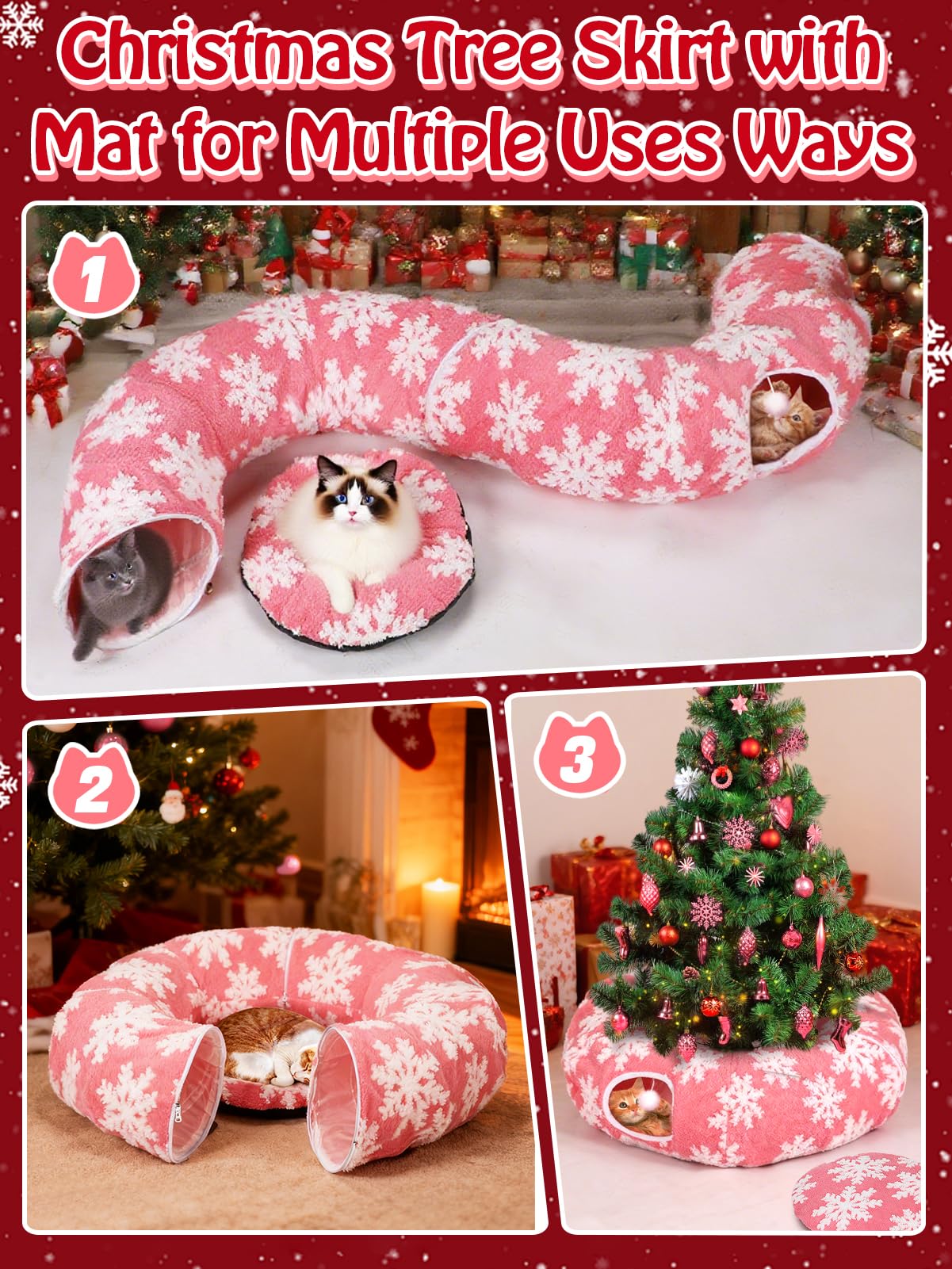 MEWTOGO cat tunnel hanging ball entrance invites playful exploration around the tree.
