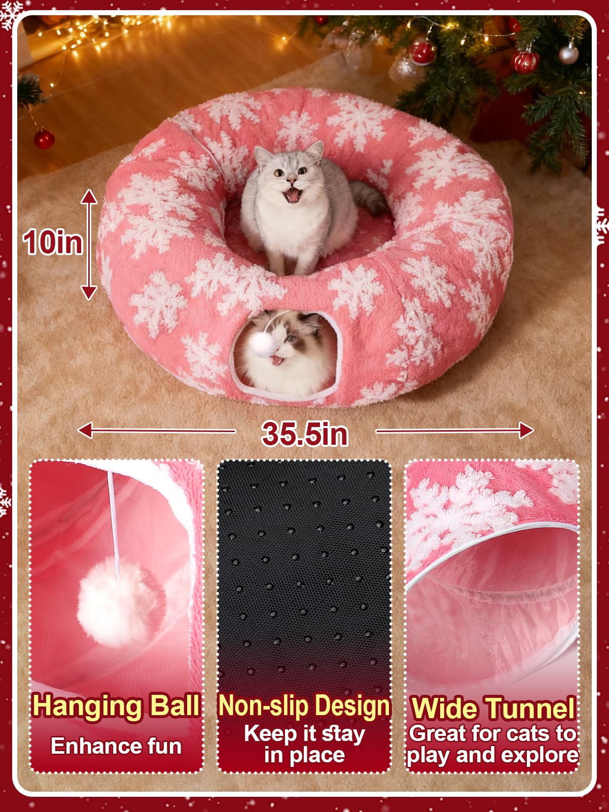 MEWTOGO cat tunnel round bed setup converts into a cozy resting spot.