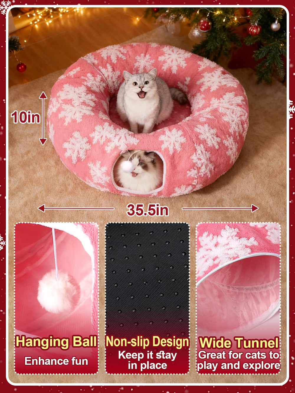 MEWTOGO cat tunnel round bed setup converts into a cozy resting spot.