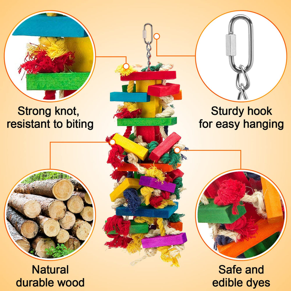 MEWTOGO extra large wood bird toy Amazon parrot colorful knots for engagement