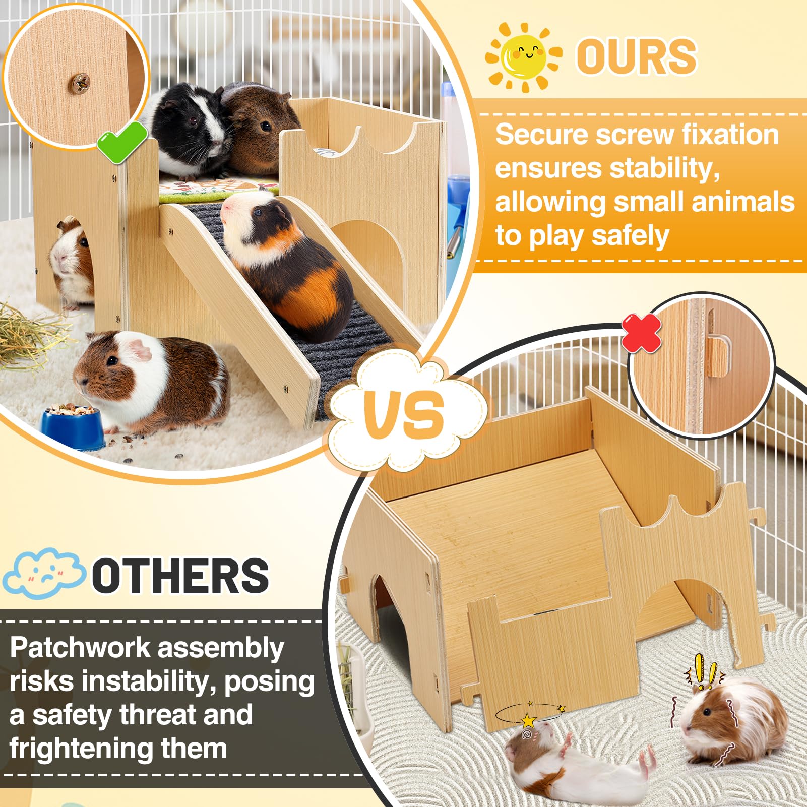 MEWTOGO guinea pig hideout in natural wood for a safe, eco-friendly retreat.
