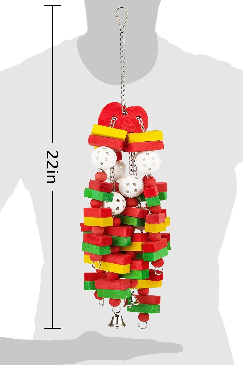MEWTOGO large bird toy hanging display demonstrates versatility in cage or wall decor.