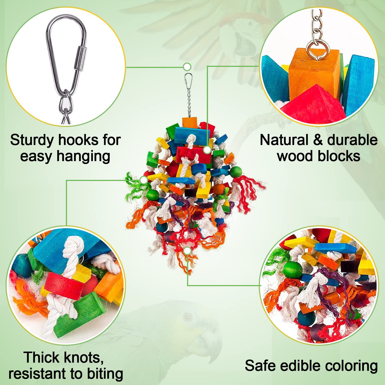 MEWTOGO natural wood parrot toy blocks texture highlights safe materials