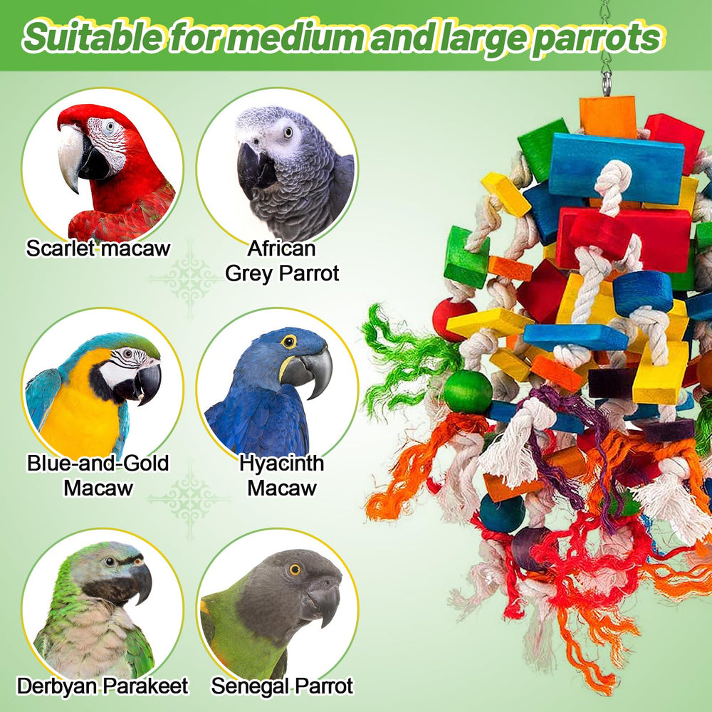 MEWTOGO parrot toy blocks knots detail shows secure construction