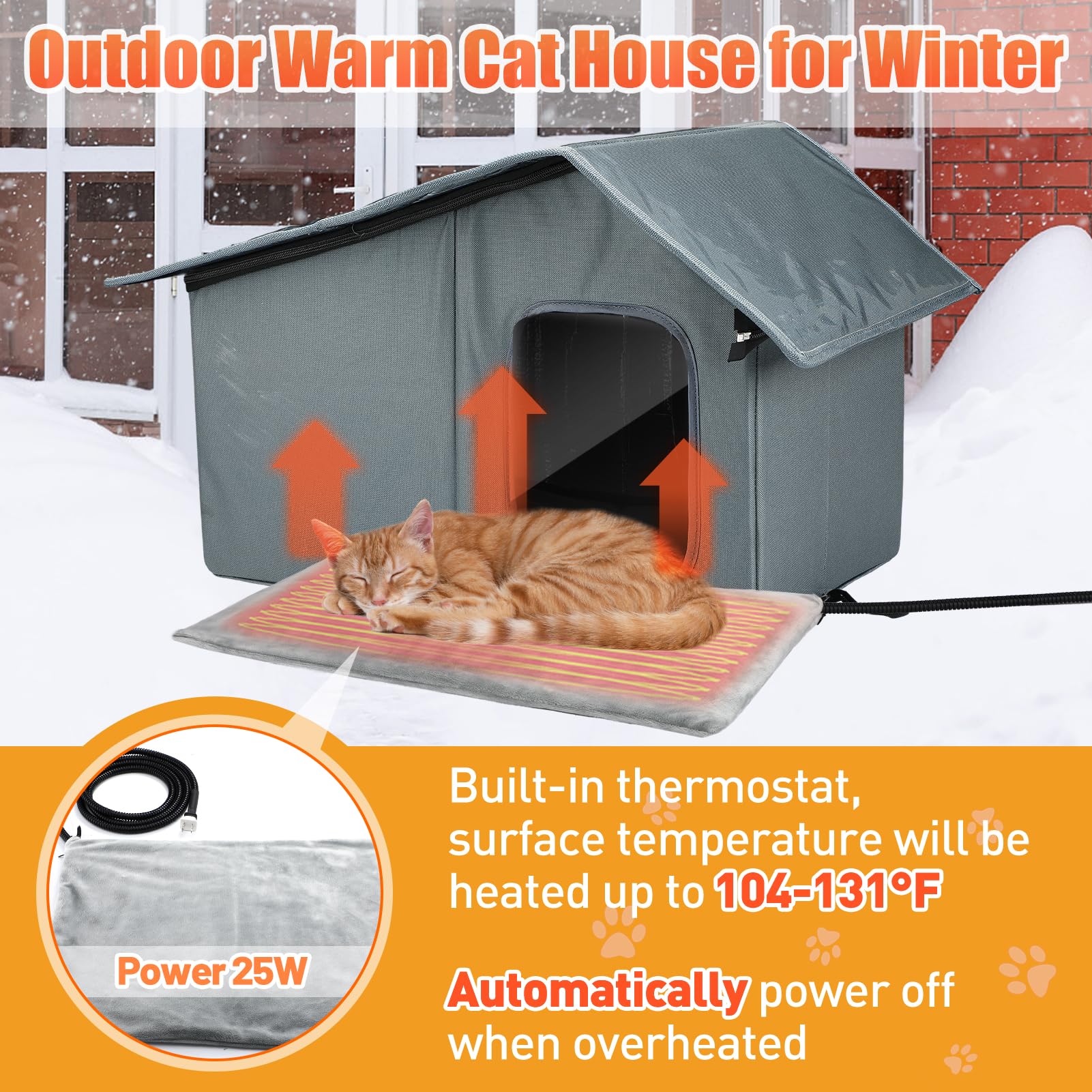 MEWTOGO thermostatic heating pad 25W keeping cats warm with auto shut-off