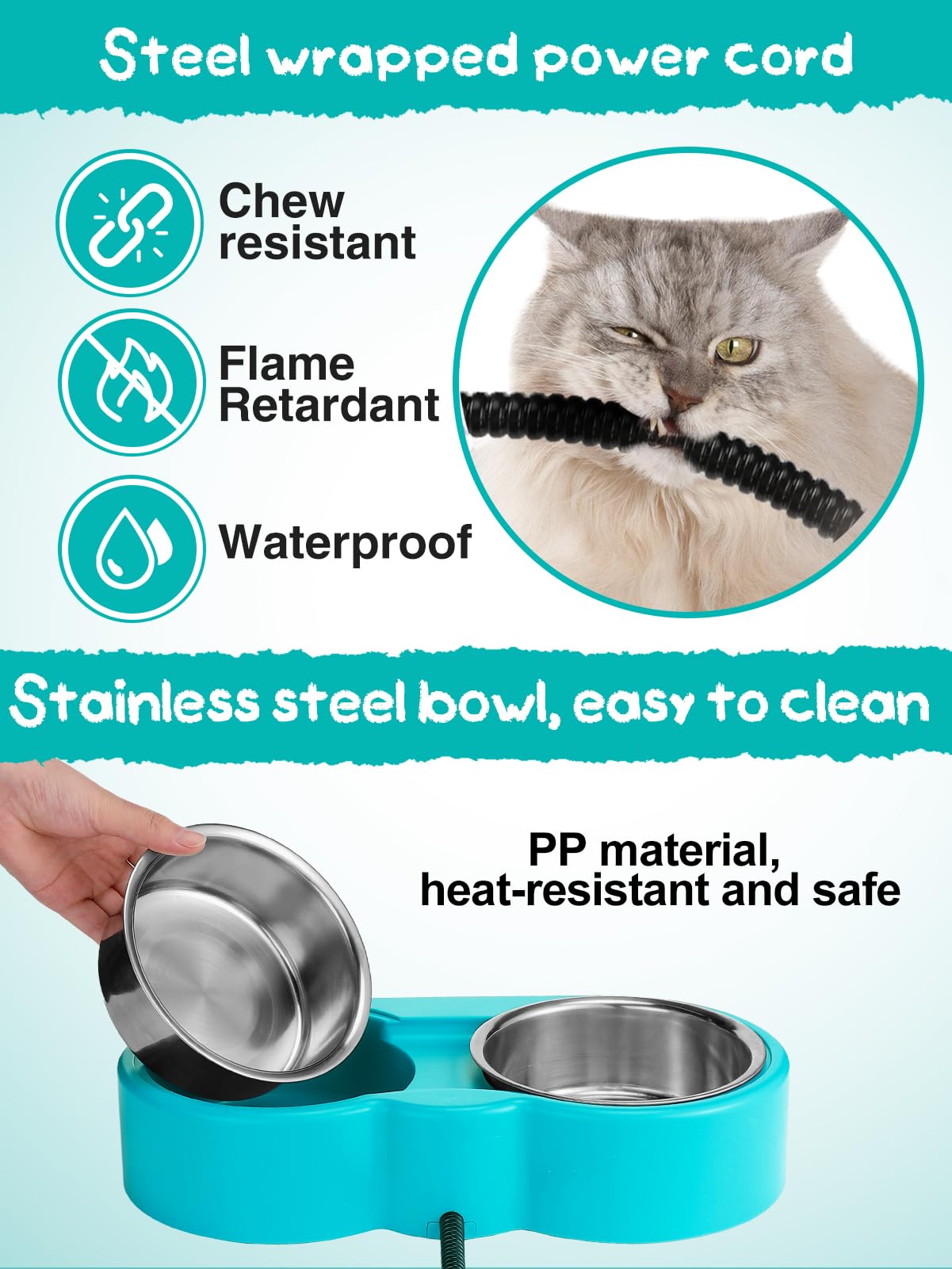 MEWTOGO two-bowls-easy-clean-removable design simplifies refills and hygiene.
