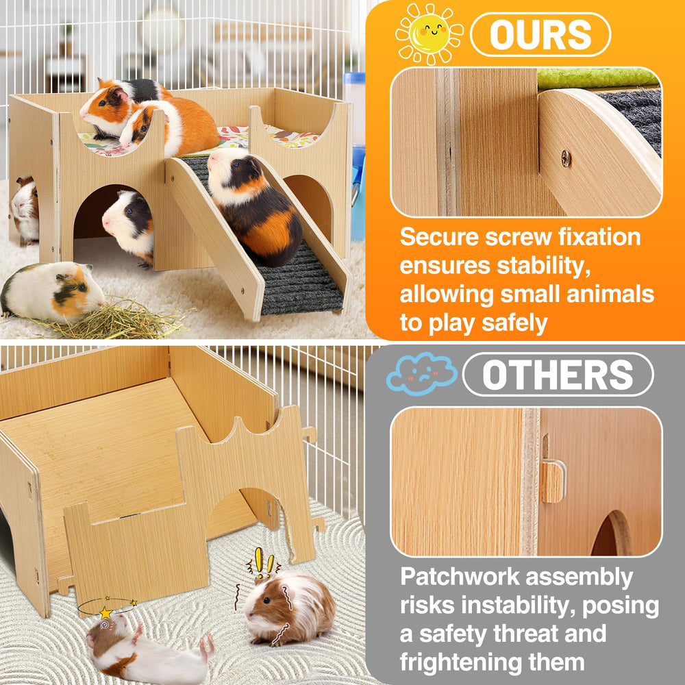 MEWTOGO guinea pig castle side caves provide safe hiding spots and improved airflow.