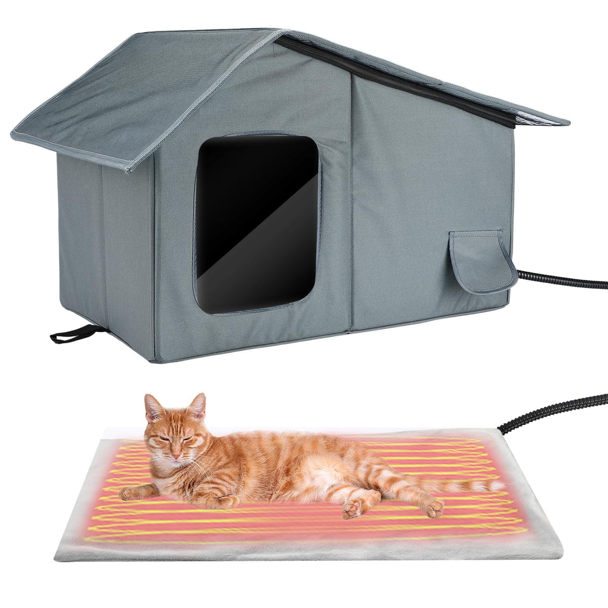 Mewtogo weatherproof cat house with waterproof roof protects from rain.