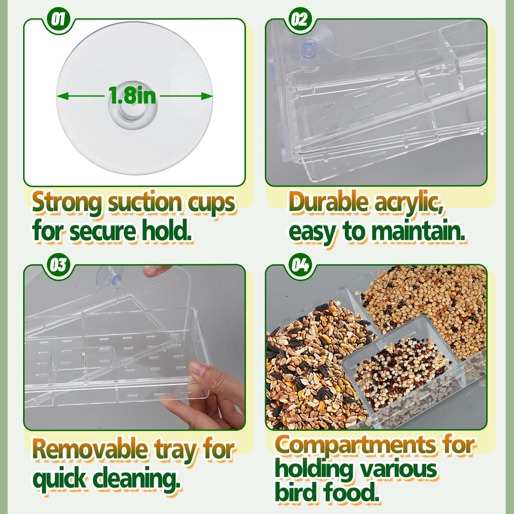 MEWTOGO acrylic window bird feeder highlights durability and easy cleanup