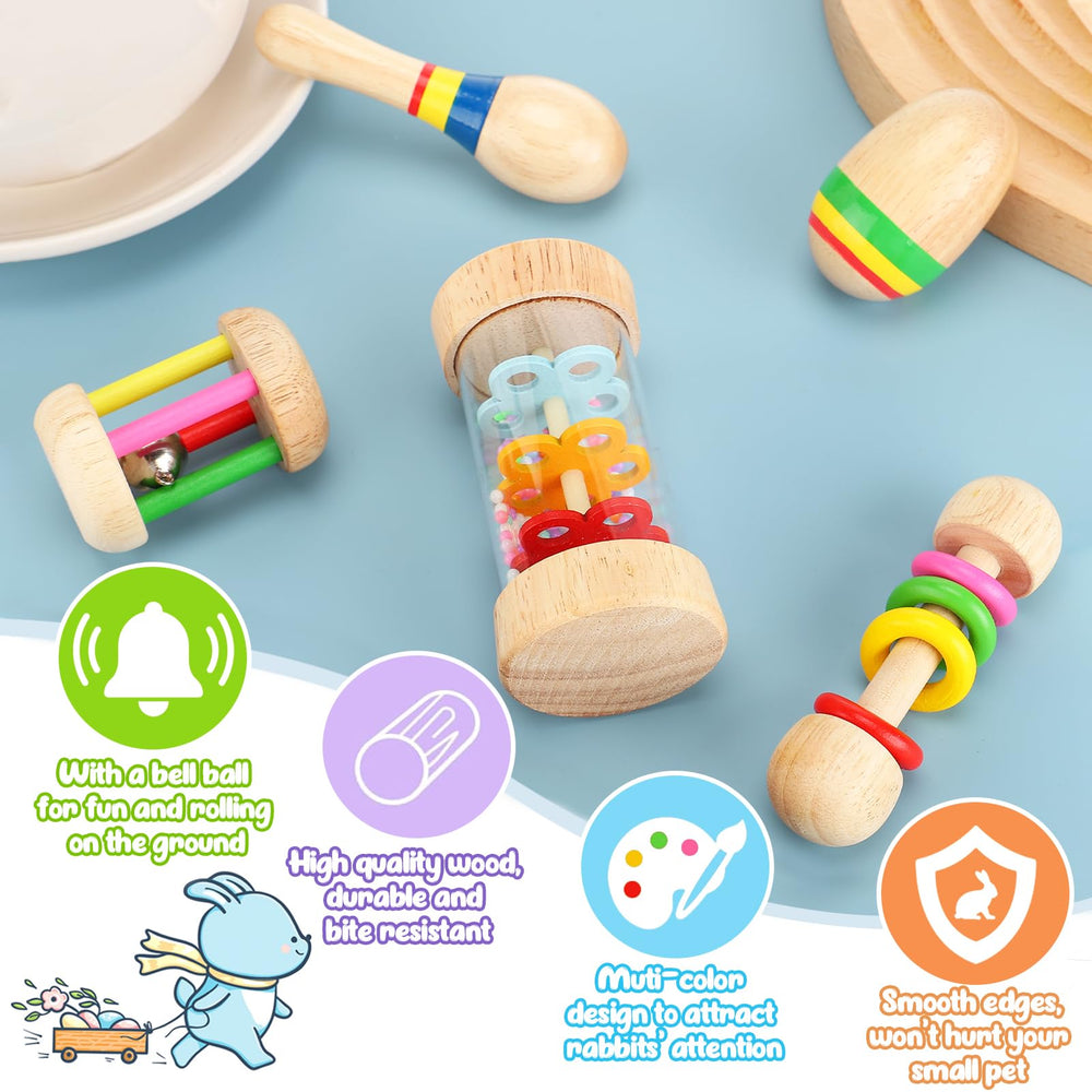 MEWTOGO wooden bunny toy collection closeup shows smooth burr-free surfaces