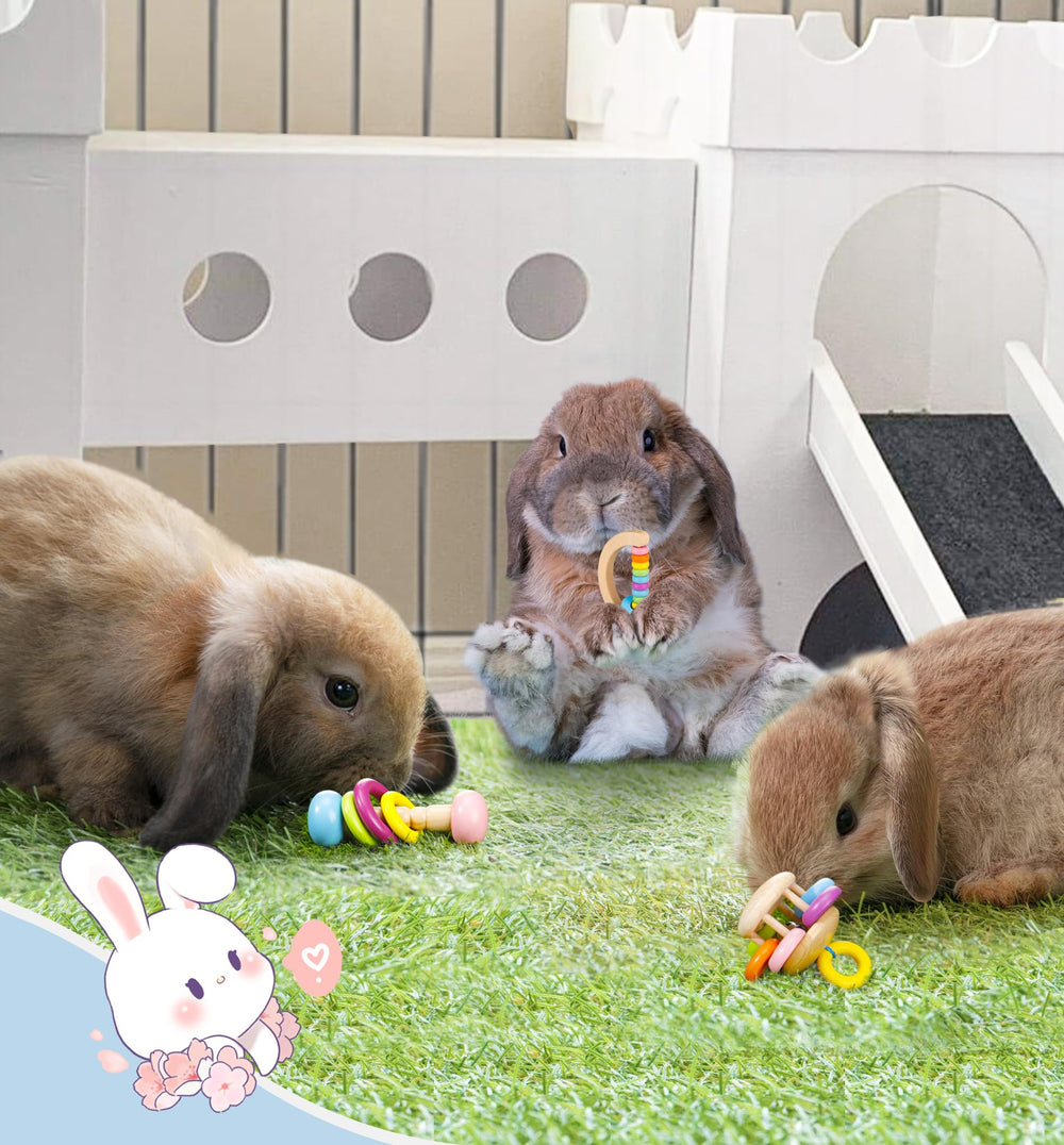 MEWTOGO wooden bunny toy colorful-paint uses vibrant colors to attract small pets