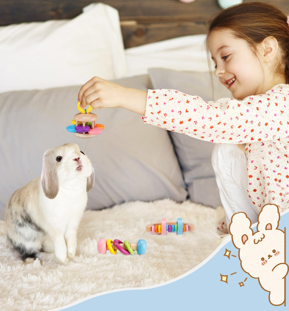 MEWTOGO wooden bunny toy size-3-inch compact for tiny pets' gnawing sessions