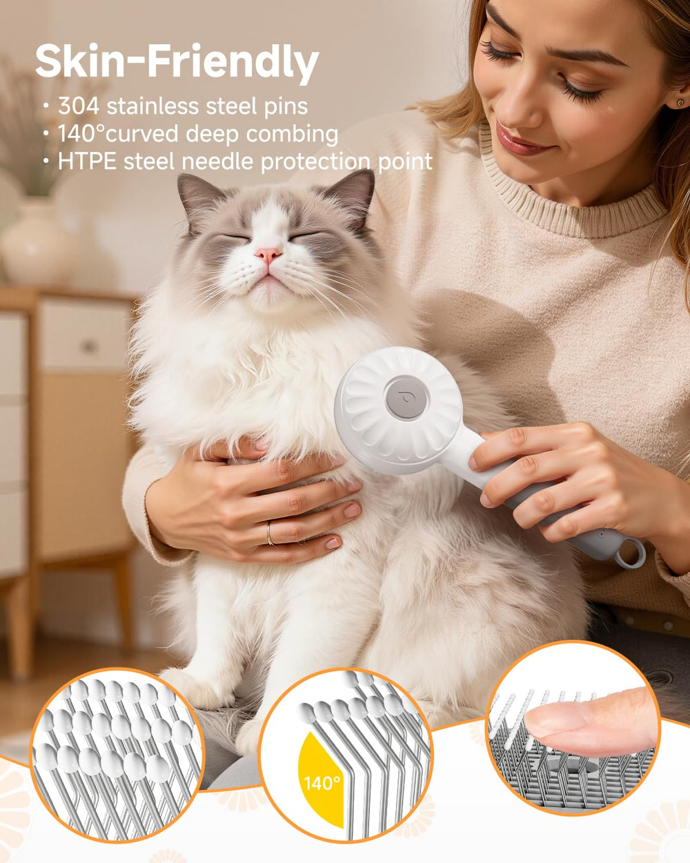 MEYCEMT pet brush 2-speed demonstrates light mist and deep cleaning for mats