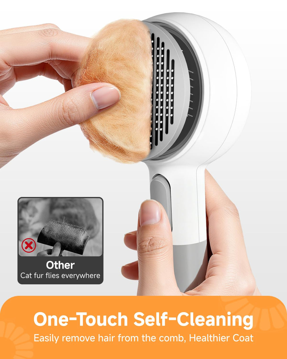 MEYCEMT pet brush one-touch clean showcases fast fur ejection after grooming