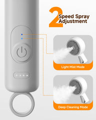 MEYCEMT pet brush steam mist shows two-speed options for various coat types